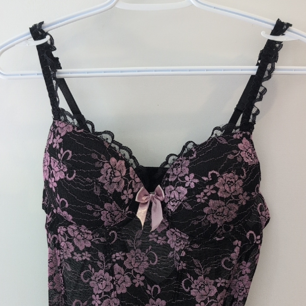 Floral Lace Black and Pink Bra